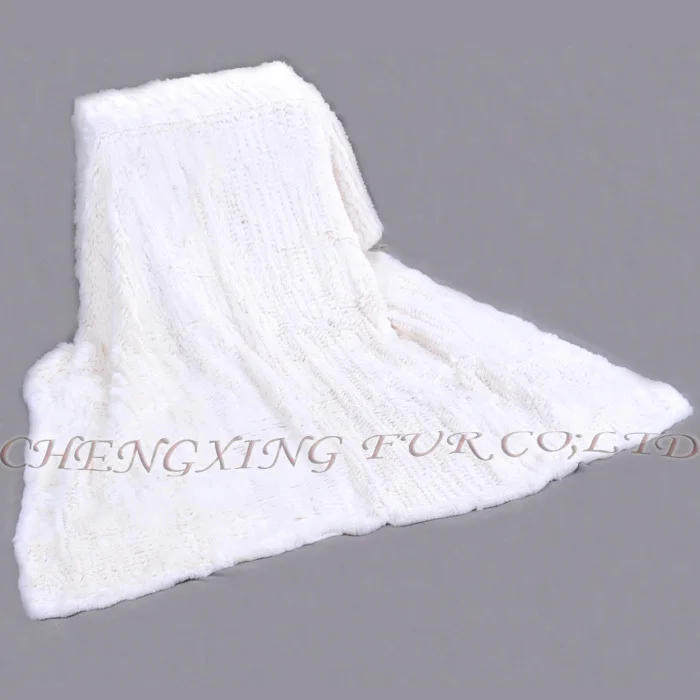 売る CX-D-95 122 × 183センチカスタムメイドハンドニットクリーム色レックスウサギの毛皮スロー毛布ベッド