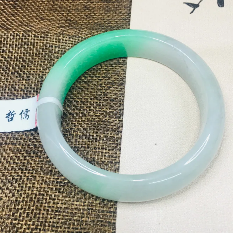 

Zheru Jewelry Pure Natural Jadeite Bracelet Natural Ice Bottom Green Bicolor 54-62mm Female Gift A Certificate of Class A