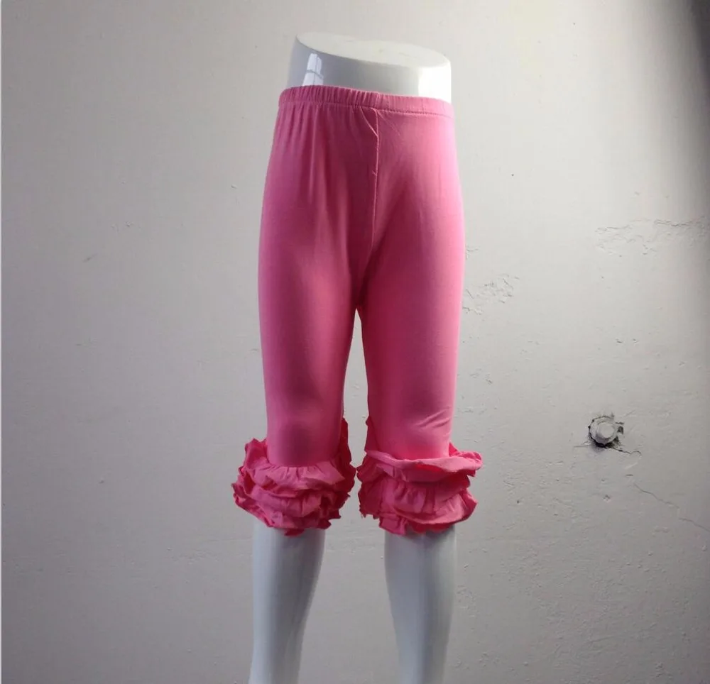 

2016 Newest design 100 cotton kids plain pink triple ruffle icing petti pant girls ruffle icing legging wholesale icing capris