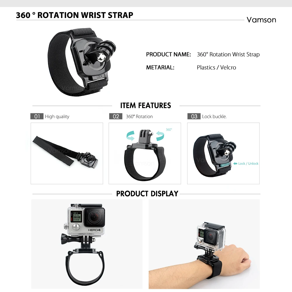 Vamson нагрудный ремень плавучий поплавок монопод головной крепление для Gopro Hero 5 4 3