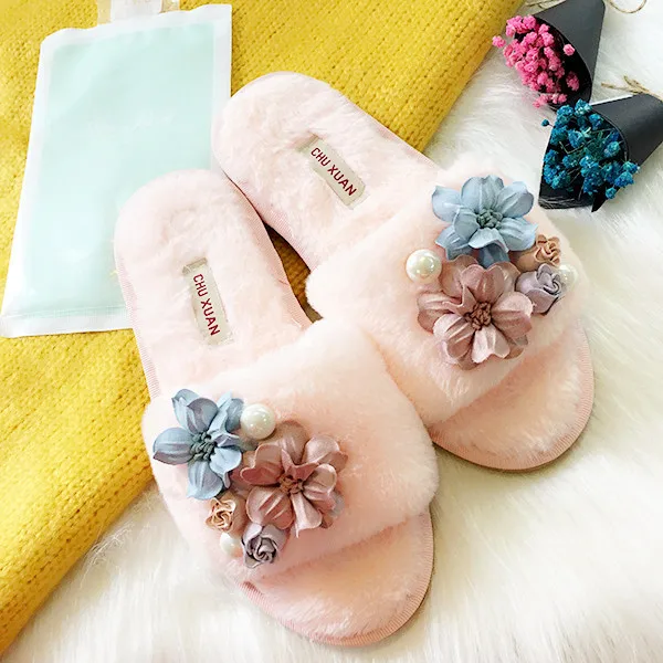 Сланцы стразы женские меховые роскошные Нескользящие Шлепанцы из Оксфордского