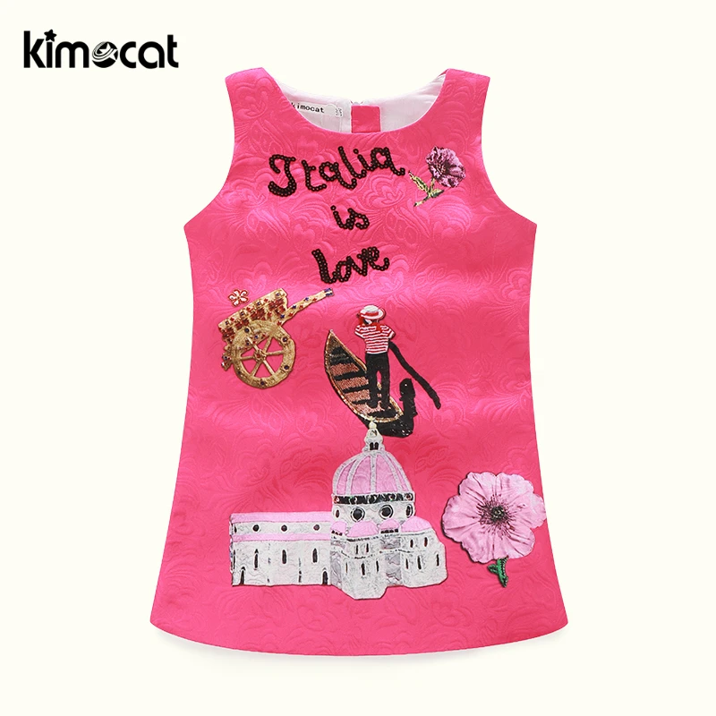 Kimocat Summer Baby colorful dress Fashion castle Toddler Kid Girls Sleeveless Handmade manga princess sundress | Детская одежда и