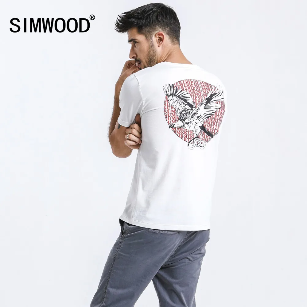 SIMWOOD 2019 летняя новинка футболка с принтом орла Мужская модная облегающая круглым