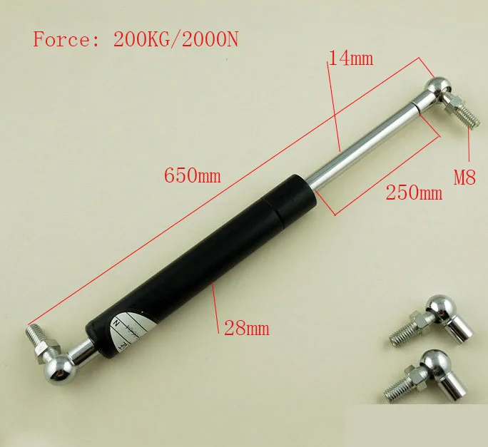 

250mm Stroke200kg/2000n Force Auto Gas Spring Damper Ball Gas Strut Shock Spring Lift Prop Automotive M8 Gas Spring 650mm