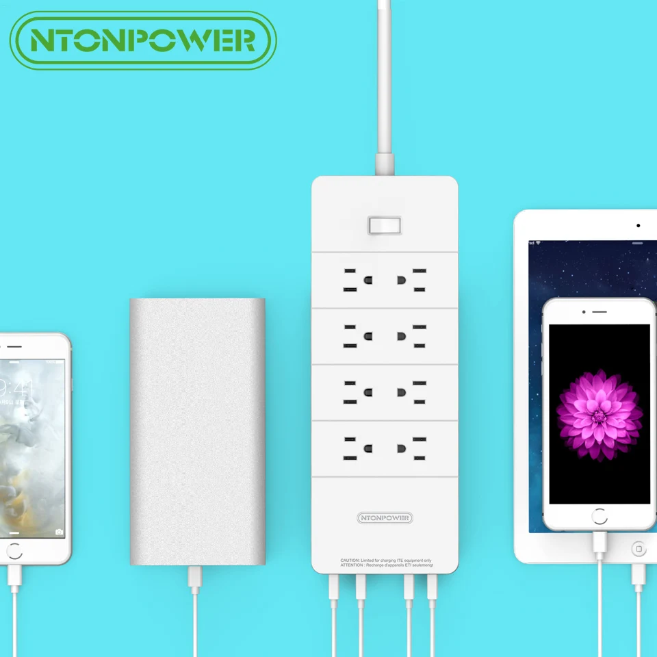 Фото NTON POWER HPC штепсельная вилка стандарта США USB розетка ETL, указанная с переключателем перегрузки/защитой от перенапряжения 8AC розетка 5 портов 2.... №5