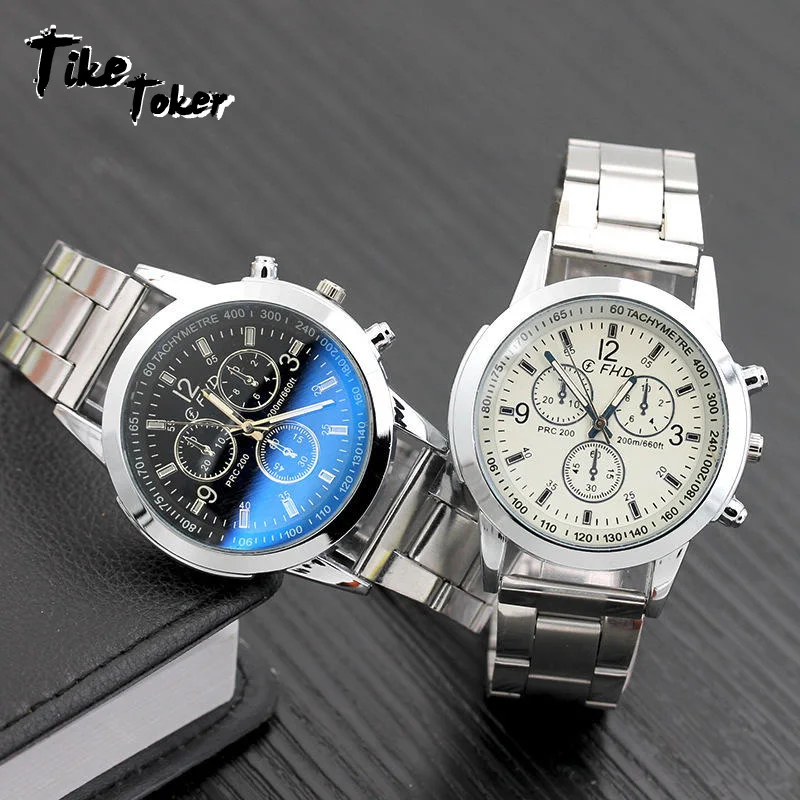 

Tike Toker,Mens Watches Blue Ray Glass Stainless Steel Sports luxury Quartz Watch Analog Wrist Watches Relogio Masculino erkek 8