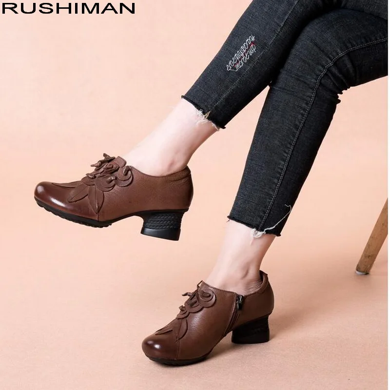 2021 New Retro National Style Ankle Boots Genuine Leather Comfortable Single Shoes Cow Leather Casual Shoes