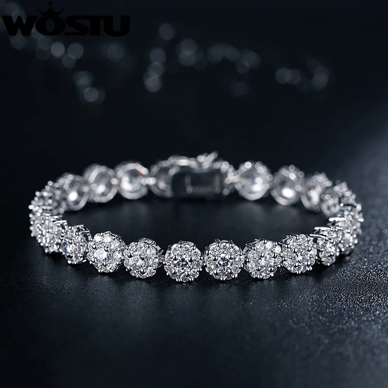 WOSTU роскошный модный AAA кубический циркон браслет для женщин белого золота цвет ювелирные изделия подарок XCNB025