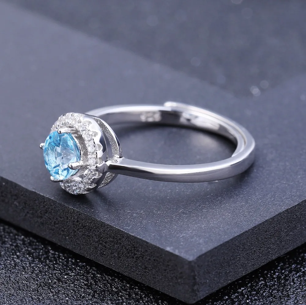 Женские регулируемые кольца из серебра 925 пробы с натуральным голубым топазом |