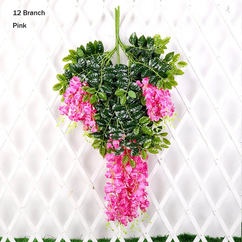 Pink yumai 12шт \ комплект 110см глицинии шелковые цветы искусственные лозы на стене украшения - Цвет: Pink