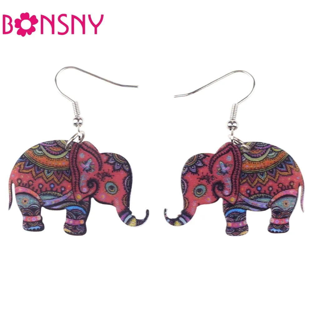 Bonsny брендовые висячие серьги в виде слона акриловые узоры длинные Модные