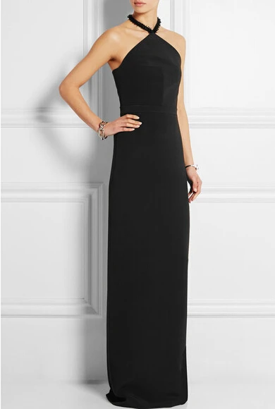 Summer Style Abendkleider Sheath Floor Length Off The Shoulder Halter Sleeveless Slit Back Long Black Evening Dresses 2015 | Свадьбы и