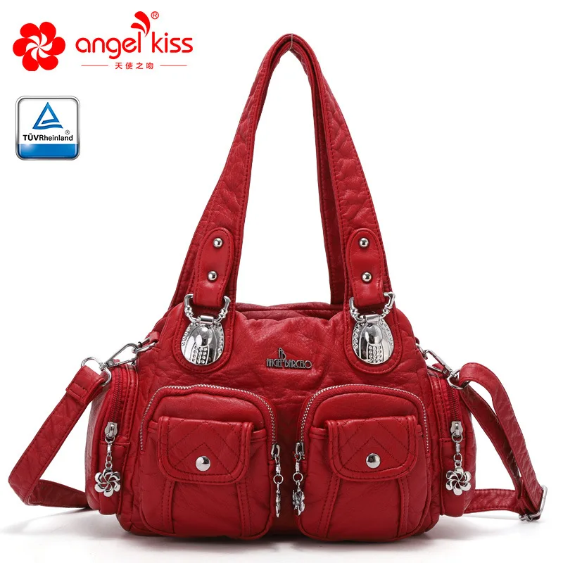 Красный Модная Высококачественная сумка Angelkiss из искусственной кожи, женская сумка на каждый день, Подарочная сумка, Большая вместительная сумка на плечо, сумочка - Цвет: Красный