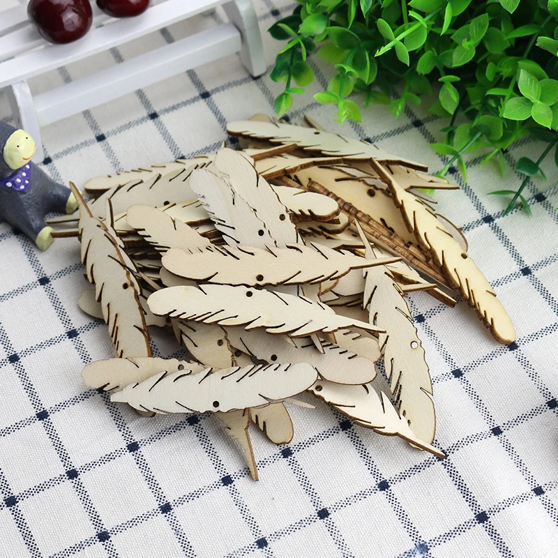 Новые 25 шт деревянные кусочки перьев 0,7x8 см с отверстием DIY аксессуары для дома ручной работы ремесло и Свадебная вечеринка украшения кулон