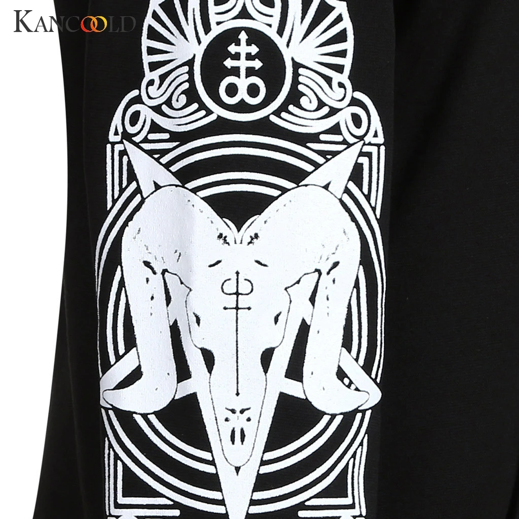 

KANCOOLD coats Women Gothic Punk Long Sleeve Hooded Print Black Cardigan Coat Plus Size woman winter coats and jackets 2019JUL1