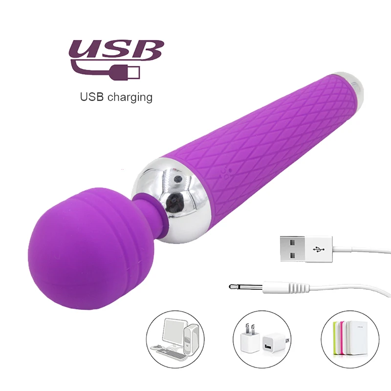 Мощный 10 Частотный USB Перезаряжаемый силиконовый Волшебная палочка массажер AV