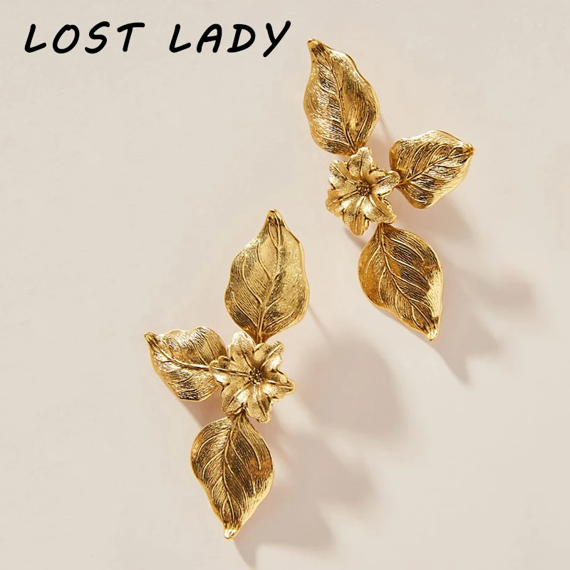 Lost Lady модные цветочные лепестки Женские Висячие серьги 2019 новые золотые для