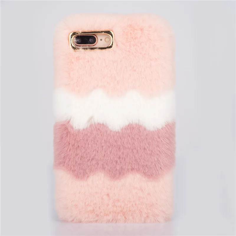 Cute Fluffy Rabbit Hair Fur Warm Case For iphone X Xs Max Xr 7 8 6 6s Plus Ice cream bean paste Soft TPU Cover |