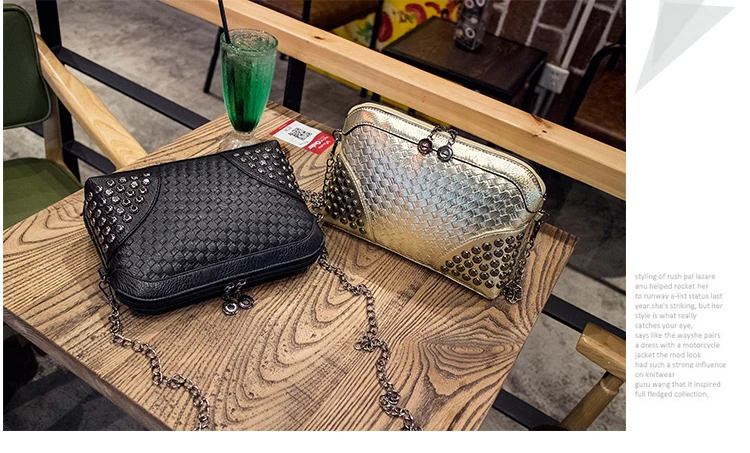 Wobag модная повседневная женская сумка через плечо, Золотая тканая мини-сумка, новинка, женская серебряная сумка-мессенджер из искусственной кожи с заклепками