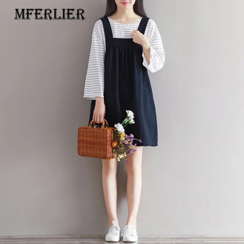 Женское платье Mferlier синее Плиссированное Хлопковое на тонких бретельках с