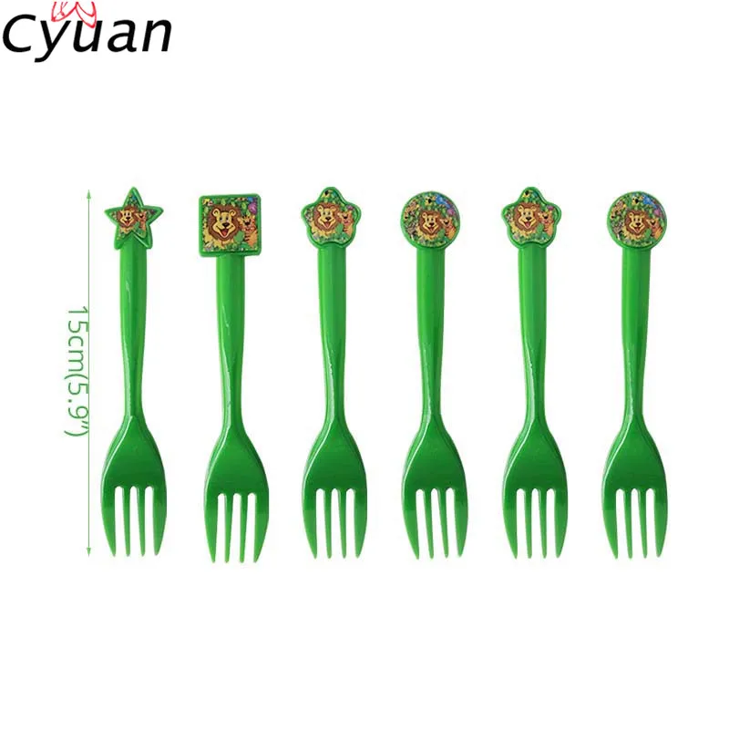 fork Cyuan Jungle одноразовые наборы посуды для вечеринки в честь Дня Рождения, лесные друзья, сафари, зоопарк, бумажные тарелки, салфетки под чашки, вечерние, для детского душа, Декор - Цвет: fork