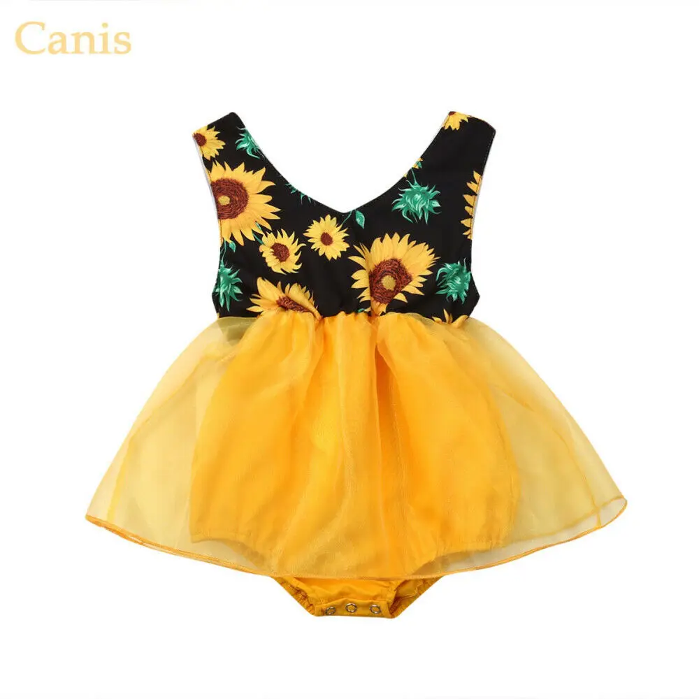 

Summer Baby Girl Sunflower Romper Jumpsuit Bodysuit Infant Princess Party Dress Infant Princess Party Dress