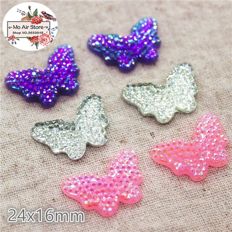 

20pcs/lot shiny AB color resin rhinestone butterfly flatback cabochon for DIY craft wedding decoration