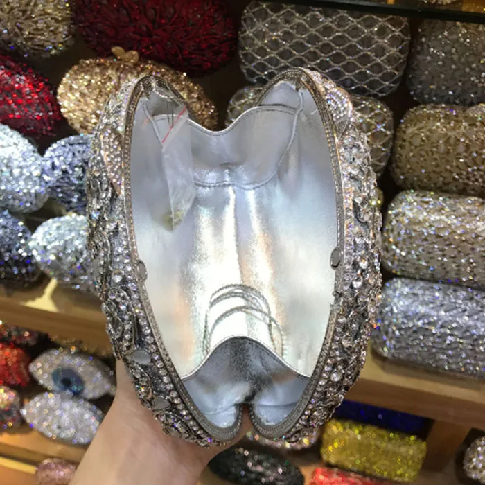 Серебристая вечерняя сумка роскошный клатч с кристаллами золотистый вечерний