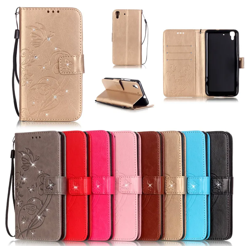Кожаный чехол бумажник с откидной крышкой и бабочкой для Huawei Y6 Роскошный книжка