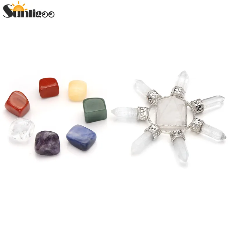 

Sunligoo Reiki Healing 7 Chakra Crystal Kit Clear Quartz Pyramid Crystal Energy Generator 7 Chakra Healing Tumbled Stone Decor
