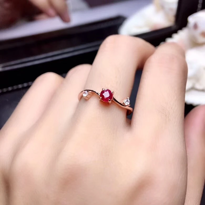 

fashion grace small wave round S925 silver natural red ruby gem ring natural gemstone ring woman girl wedding gift jewelry