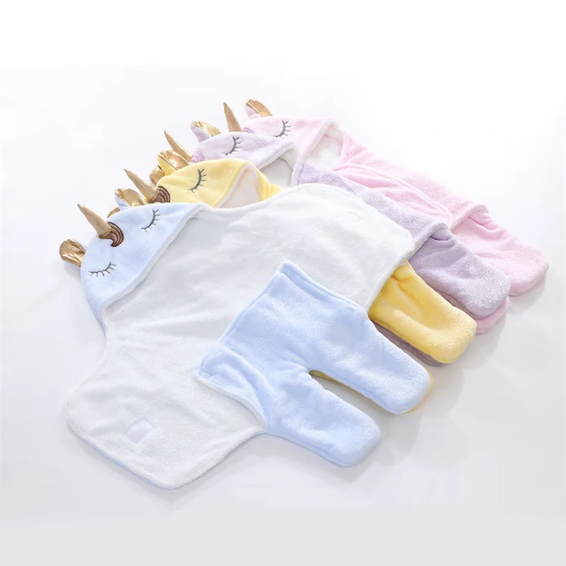 Manta de franela de unicornio para reci&eacute;n nacido, mantas c&aacute;lidas con capucha, saco de dormir infantil de dibujos animados, env&iacute;o directo-2