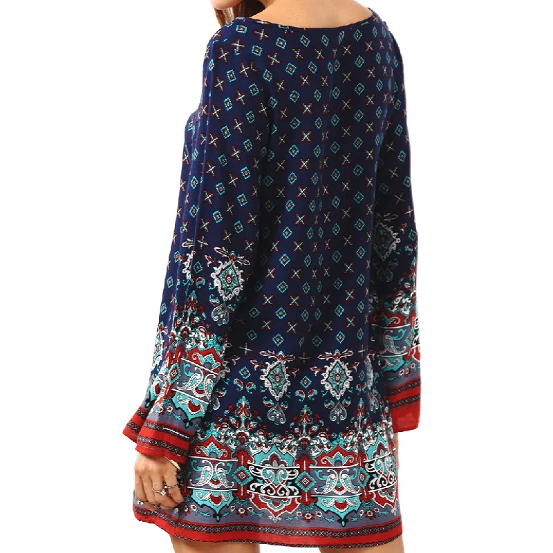 Женская блузка с длинным рукавом Boho винтажная цветочным принтом|neck blouse|blouses topsround