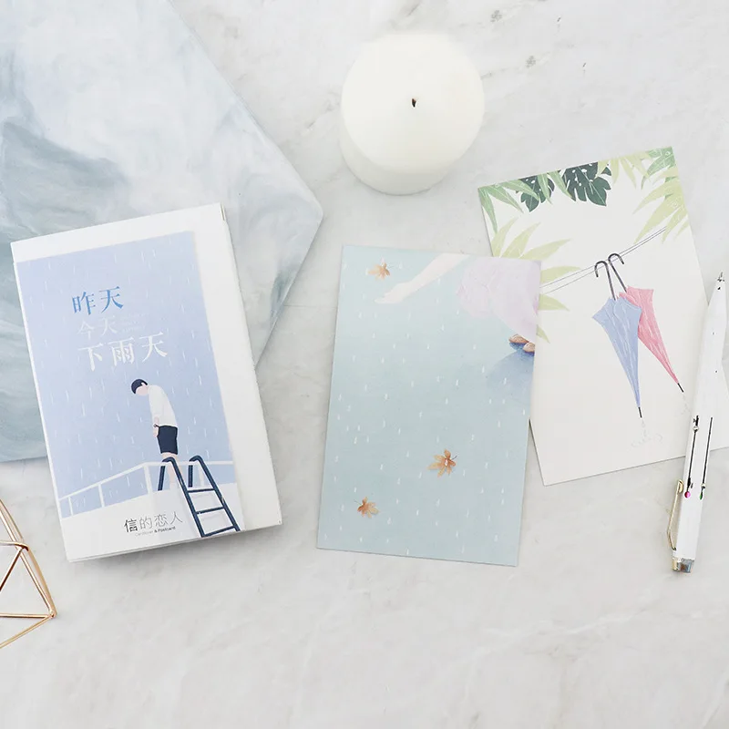 30 Sheets/Set Creative Rainy Day Postcard /Greeting Card/Message Card/Birthday Letter Envelope Gift Card |