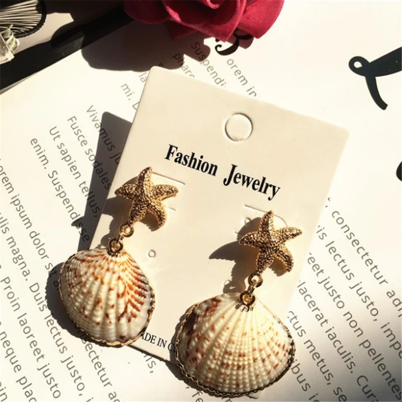Женские классические серьги с подвеской в виде ракушки из натуральной