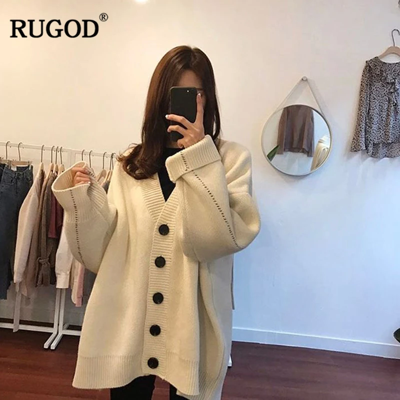 Женский трикотажный кардиган RUGOD плотный свитер с открытым стежком женский
