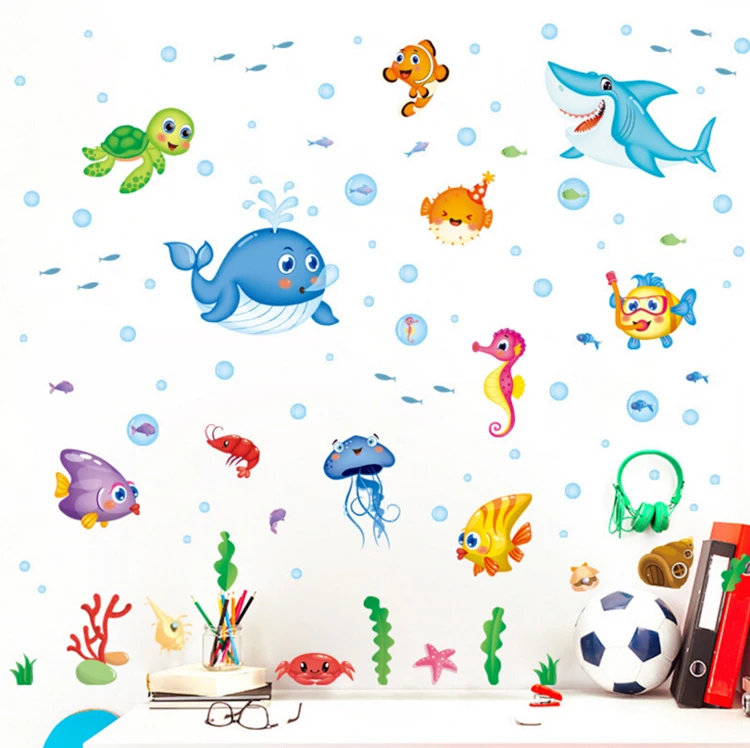 Мультяшный настенный стикер Happy Fish &quotПодводный мир&quot художественные Переводные