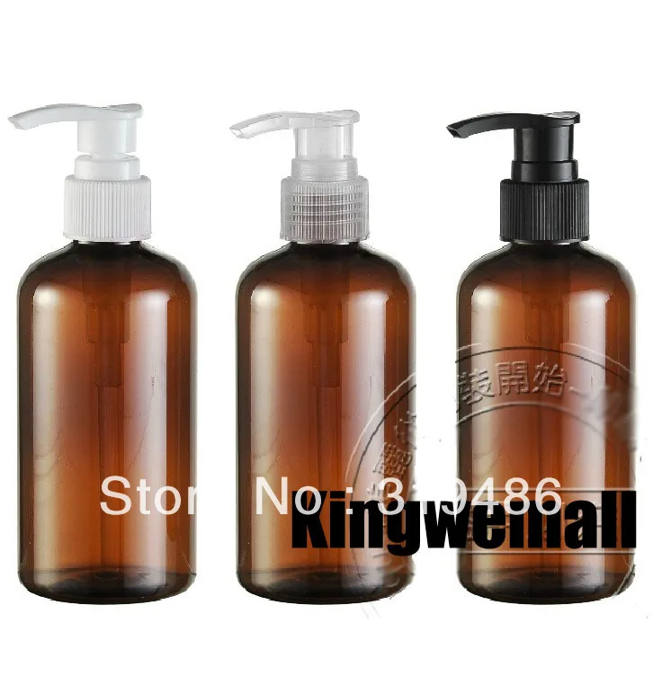 

Wholesale 300pcs/lot Capacity 220ml Empty PET Plastic Brown Bottle Container with Lotion Cream Pump For Cosmetic Packaging