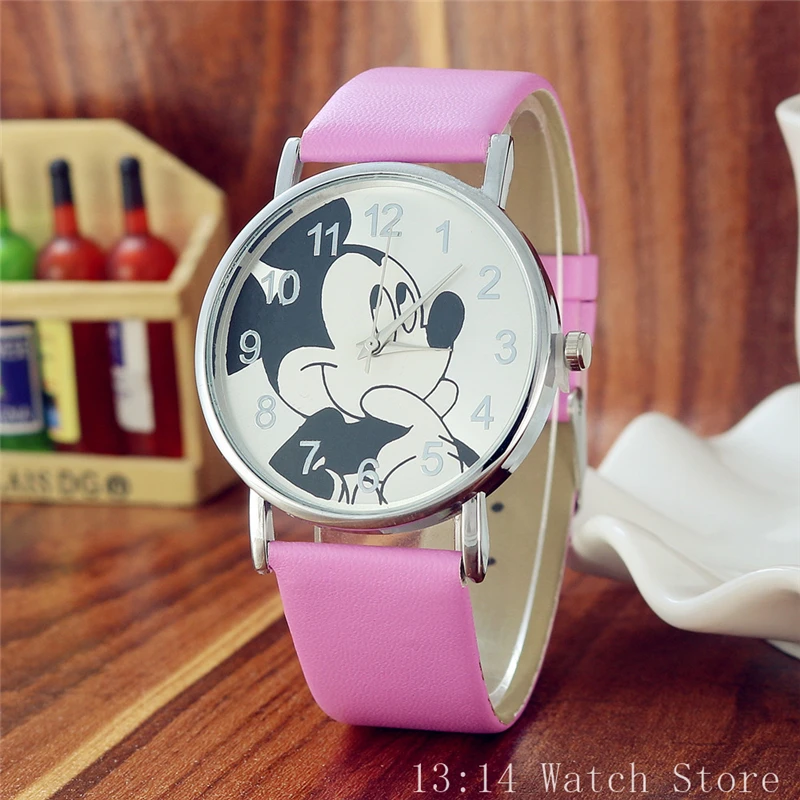 Reloj infantil новые детские часы женские модные повседневные студенческие часы с Микки Маусом для девочек и мальчиков детские часы кожаные кварцевые наручные часы