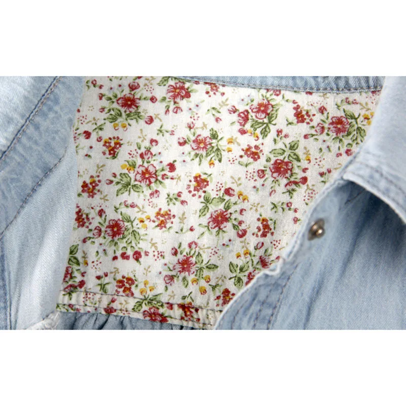 Женская Джинсовая блузка Повседневная Весенняя рубашка с отложным воротником и