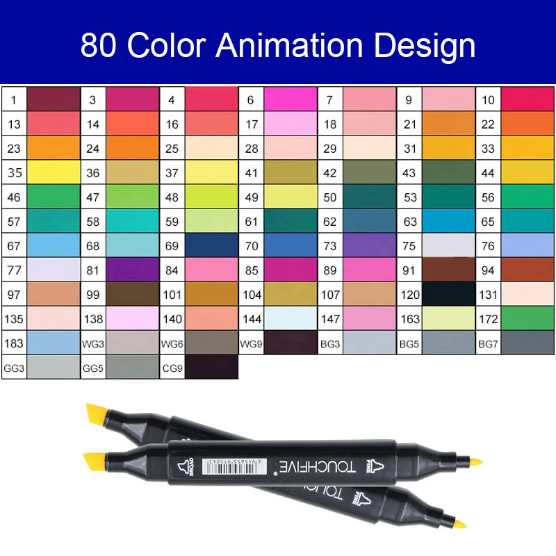 Animation 80 color Touchfive 168 цветов, набор маркеров, двойная головка, эскизные маркеры, ручка для стандартного пейзажа, рисование манга, анимационный дизайн, товары для рукоделия - Цвет: Animation 80 color