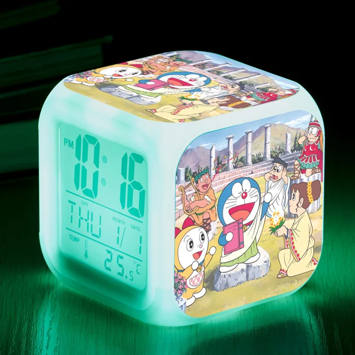 see chart Doraemon мультфильм игрушки прикроватный детский будильник светодиодный Изменение цвета цифровые часы Настольный будильник свет светящийся электронный Reveil - Цвет: see chart