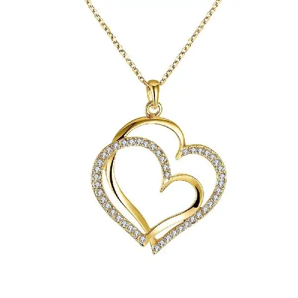 Gold Beiver модное Двойное сердце CZ ожерелье для женщин белое золото Bijoux Femme Свадебные аксессуары - Окраска металла: Gold