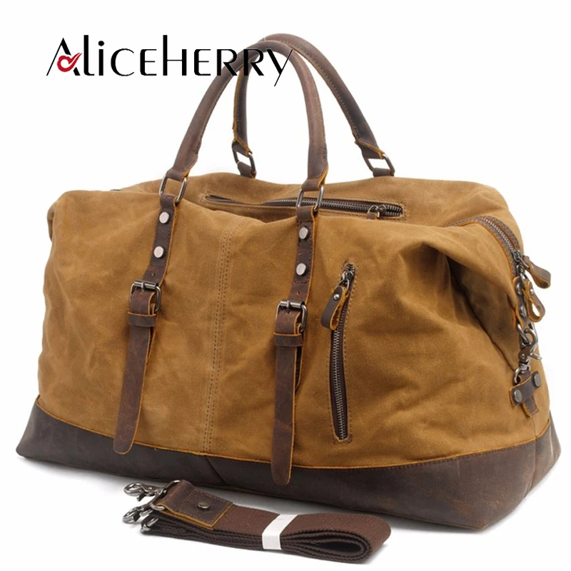 New Arrival Canvas Handbags For Men Large Capacity Vintage Shoulder Bag Men's Leather Travel Bags Zipper Weekend Duffle Package