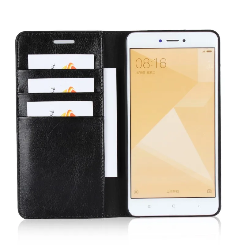 Чехол из натуральной кожи для Xiaomi Redmi Note 4x, чехол-книжка, Роскошный чехол для телефона s Redmi Note, 4x32 ГБ, 64 ГБ, Funda Coque Hoesje Etui - Цвет: Черный