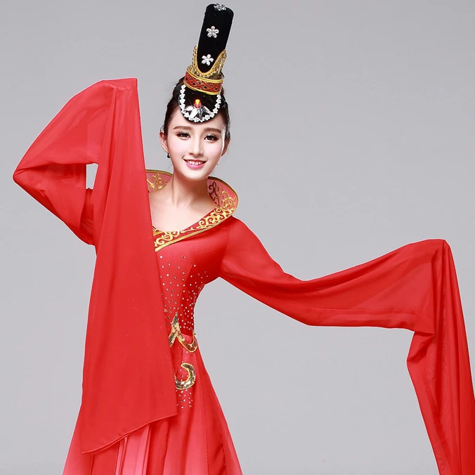 Женские красные танцевальные костюмы с длинными рукавами hanfu Китайская