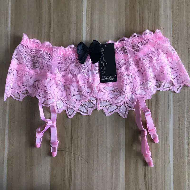Pink Garter Сексуальное женское нижнее белье, Чулки с кружевным верхом, высокие чулки и подвязки, сексуальные колготки с открытой промежностью, женский набор чулок - Цвет: Pink Garter