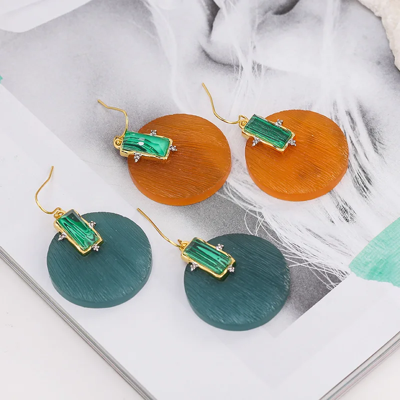 

Personality circular resin gem earrings geometric wind four color earrings
