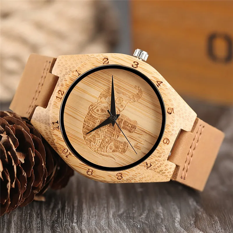 Креативные деревянные часы с циферблатом слона для женщин и мужчин стильные из