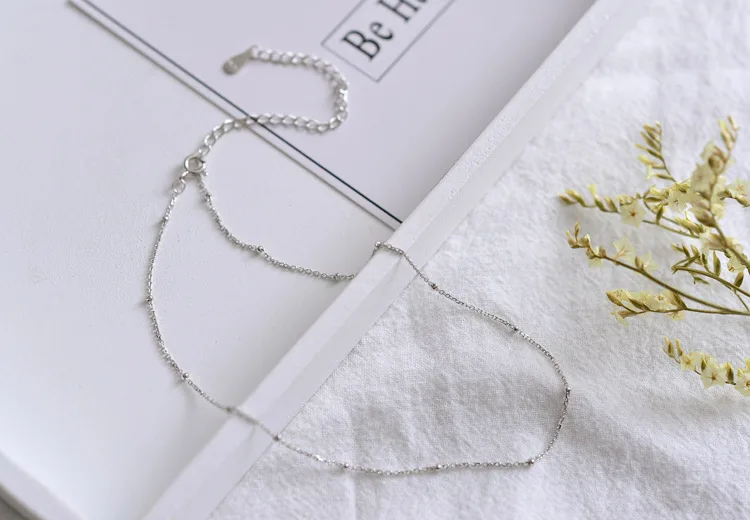 925 Silver Chain Chocker Necklace Gold n Silver Color Cool Girl Necklace Little Beads Simple Style Delicate Jewelry for Women